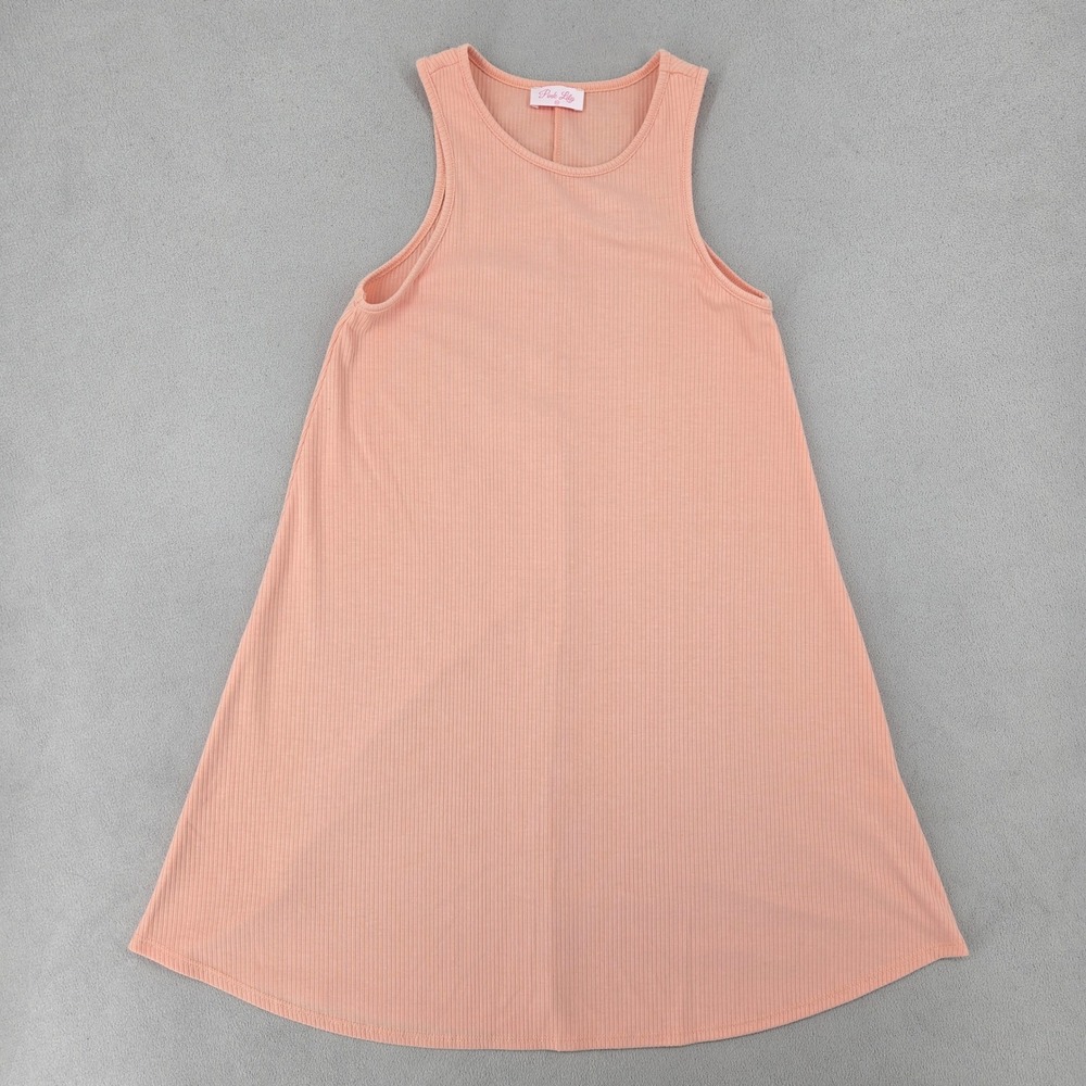 Pink Lily Womens XS Peach/Pink Ribbed Sleeveless Swing Mini Dress Casual